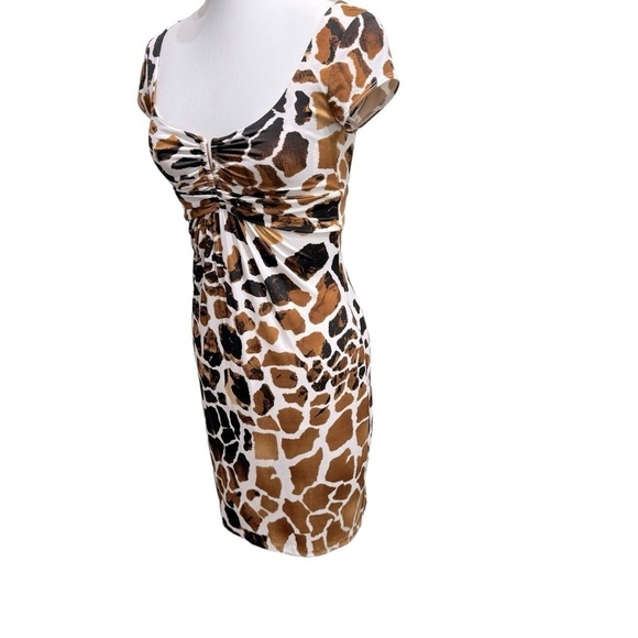 Cache Dress 2 Animal‎ Print Rushed Padded V-Bust Cap Sleeve Stretch Lined - Picture 2 of 7